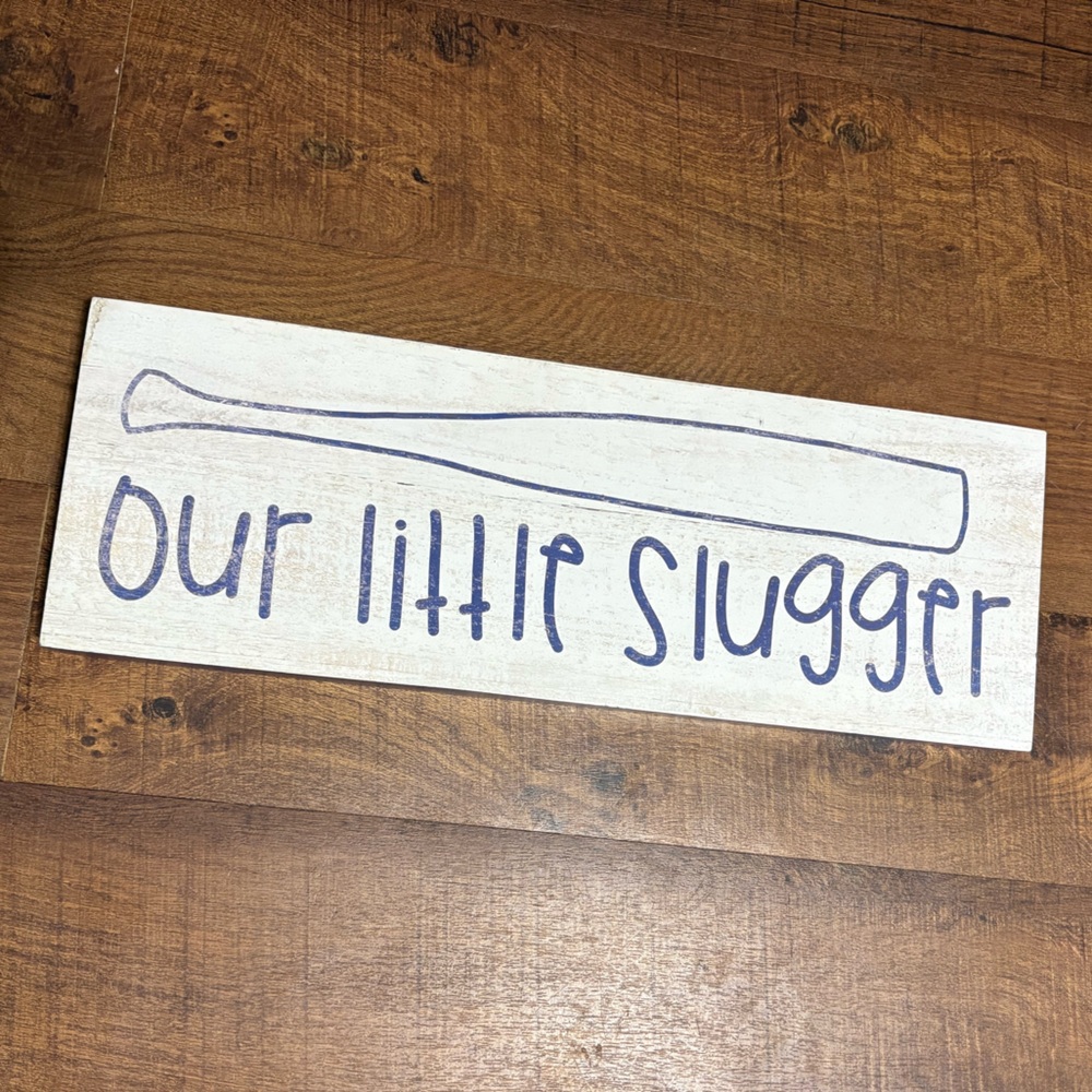 Wooden Sign with Baseball Bat Design
Our Little Slugger